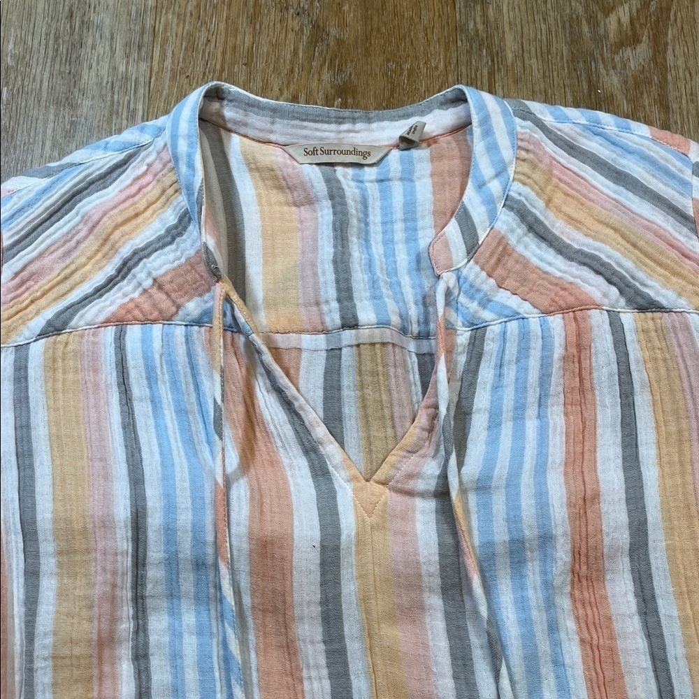 Soft Surroundings Laguna Gauze Stripe Dress Multi Color Petite Small EUC Cotton - Picture 6 of 16